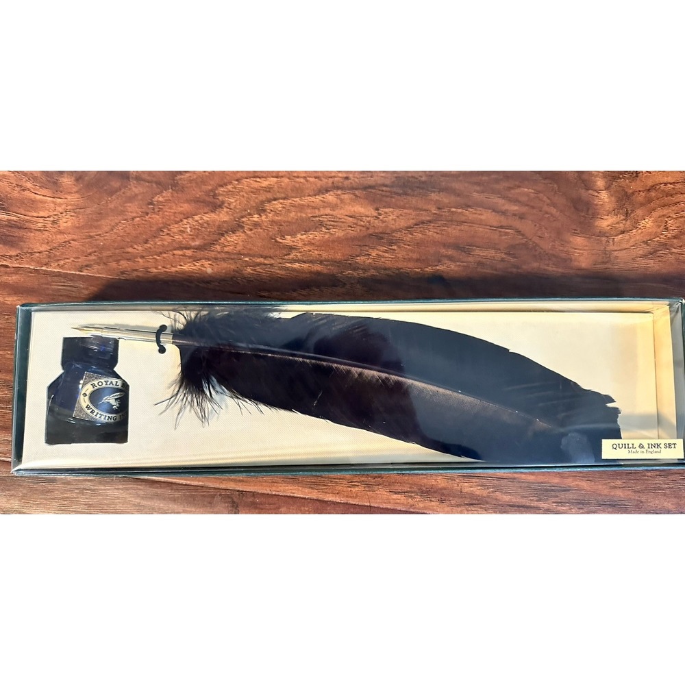 Vintage Royal Feather Quill Dip Pen & Writing Ink Set New
